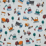 WHITE FINE POPLIN DIGITAL CONSTRUCTION VEHICLES  02072.001