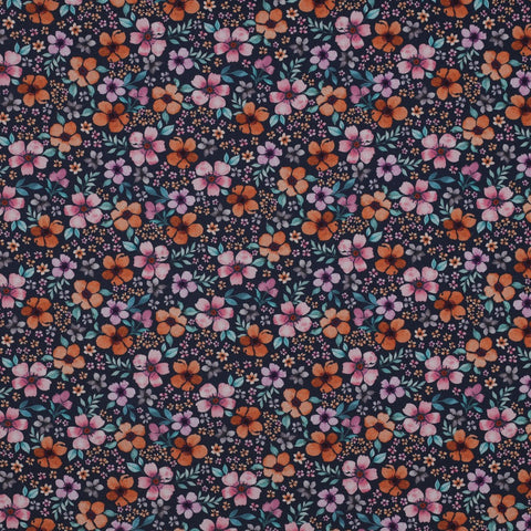 NAVY FINE POPLIN DIGITAL FLOWERS 03039.003