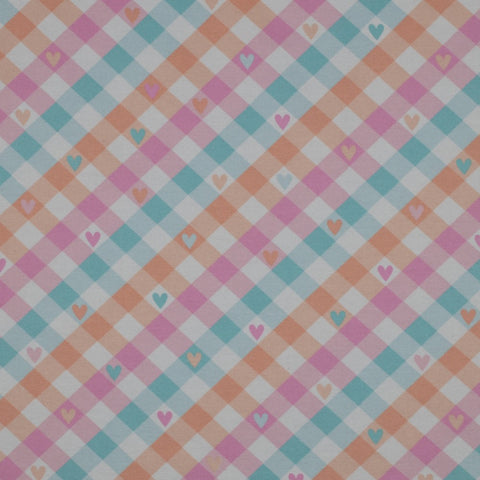 MINT / PEACH FLANNEL CHECK WITH HEARTS 03078.001