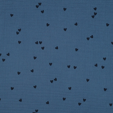 INDIGO DOUBLE GAUZE SMALL HEARTS 03166.012