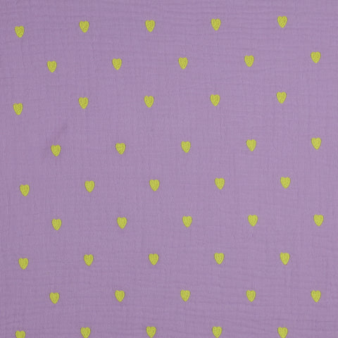 LAVENDER DOUBLE GAUZE EMBROIDERY NEON HEARTS 03796.001