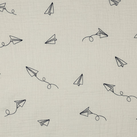 NATURAL DOUBLE GAUZE EMBROIDERY PAPER PLANES  03798.062