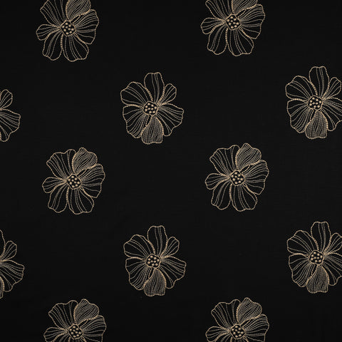 BLACK LINEN VISCOSE EMBROIDERY FLOWERS 03912.001