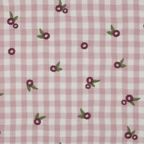 MAUVE DOUBLE GAUZE CHECKS EMBROIDERY FLOWERS 04163.015