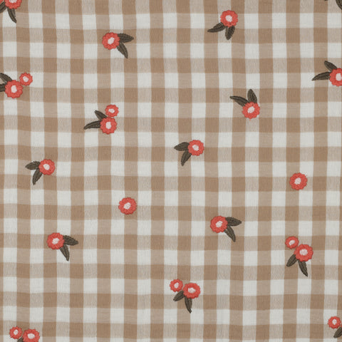 BEIGE DOUBLE GAUZE CHECKS EMBROIDERY FLOWERS 04163.028