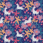 COBALT FINE POPLIN FLOWERS AND UNICORNS 05177.005