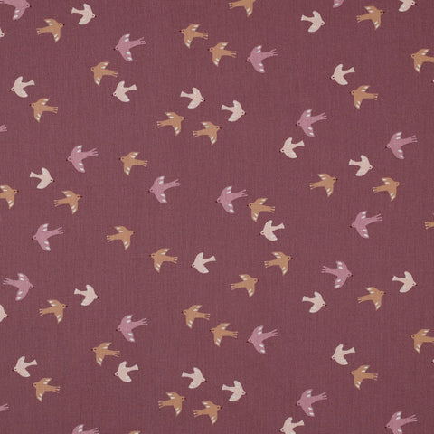 WINE RED POPPY POPLIN  BIRDS AND BUTTERFLIES 05501.006