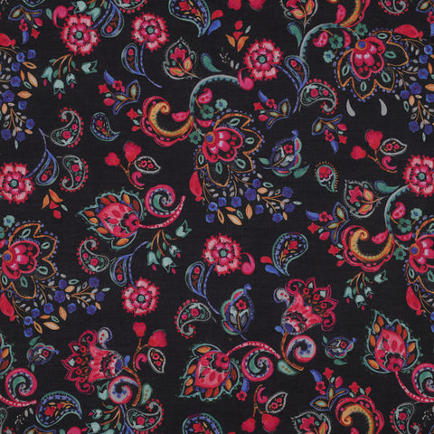 BLACK COTTON VOILE DIGITAL FLOWERS 05829.001