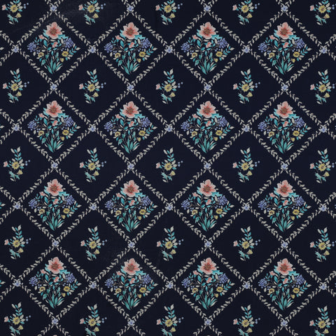 NAVY FINE POPLIN DIGITAL FLOWERS 05961.003