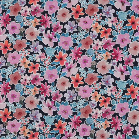 NAVY FINE POPLIN DIGITAL FLOWERS 05966.003