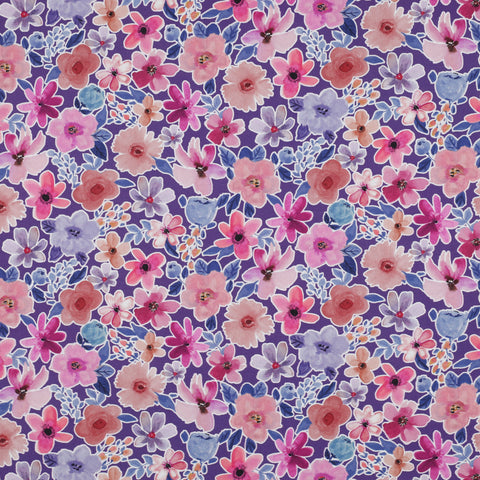 PURPLE FINE POPLIN DIGITAL FLOWERS 05966.005