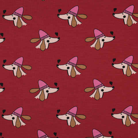RED FRENCH TERRY DOGS AND HEARTS 06470.005