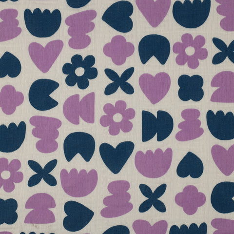 NATURAL/ PETROL DOUBLE GAUZE ORGANIC NATURAL LOVE SHAPES 06576.002