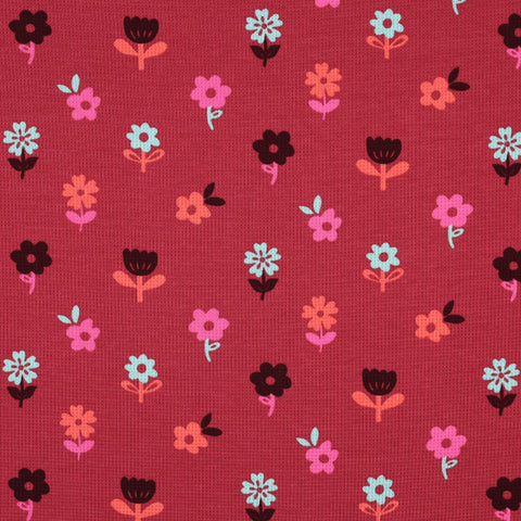 DARK RED WAFFLE JERSEY FLOWERS 06660.006
