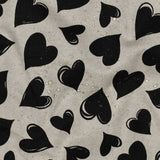 BLACK COATED CANVAS LINEN LOOK HEARTS C1995.001